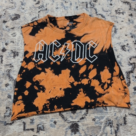 ⚡ AC/DC Bleach Tie Dye Muscle Tank Top S/M – Rock Band Cutoff Tee 100% Cotton - Picture 1 of 3